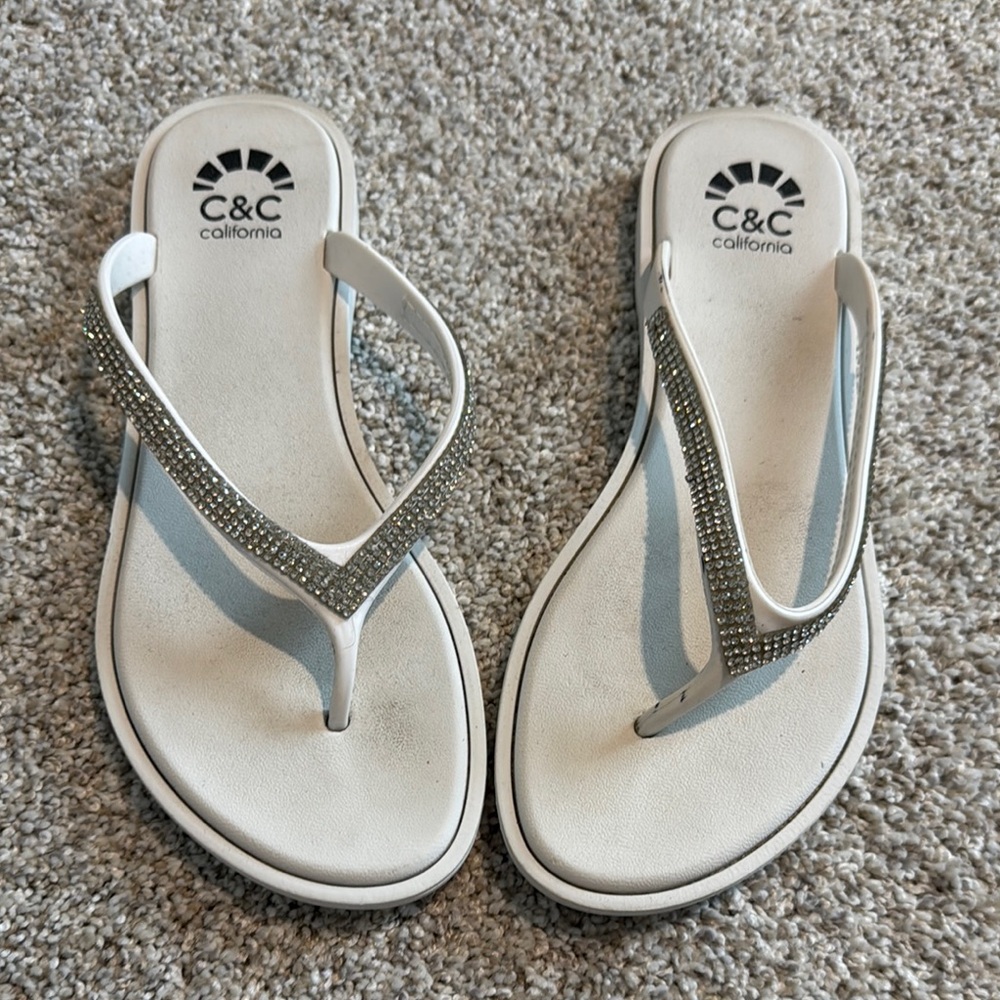 C&C California White Sandals with Metallic Details